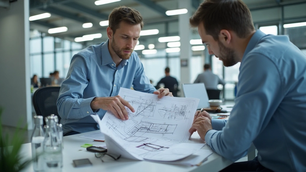 Профессиональное фото инженеров обсуждающих проект возобновляемой энергии