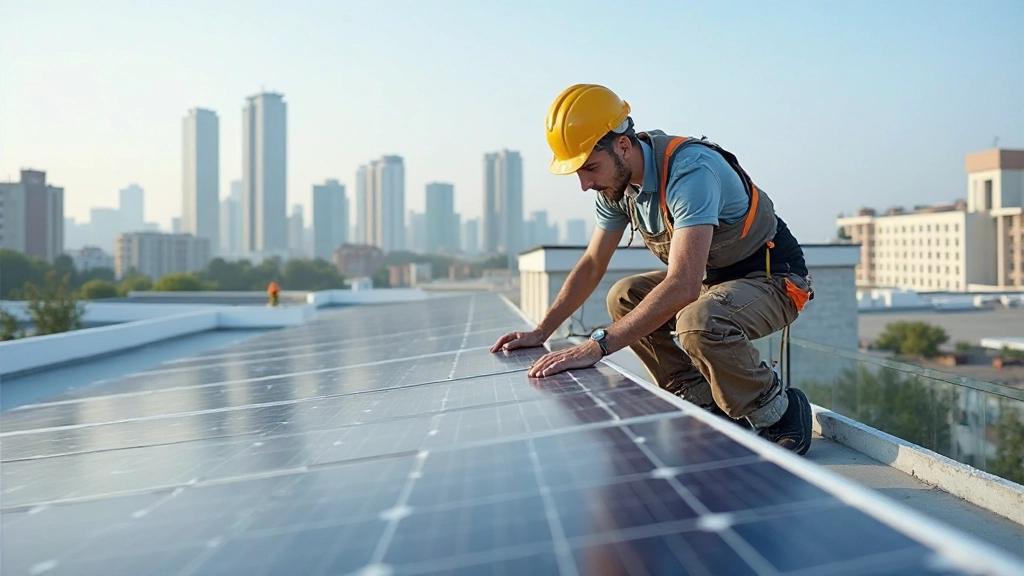 Солнечные панели на крыше современного здания в городе