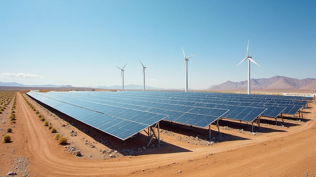 Крупная солнечная электростанция с множеством панелей в пустынном регионе Казахстана