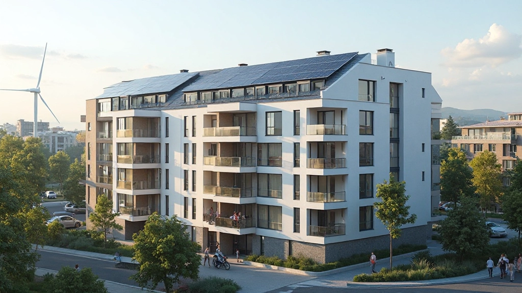 Солнечные панели установлены на крыше современного жилого дома в городе Алматы