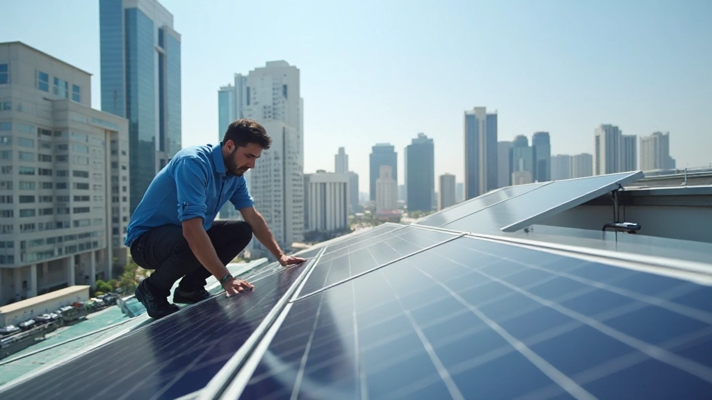 Солнечные панели установленные на жилом доме в городской среде днём