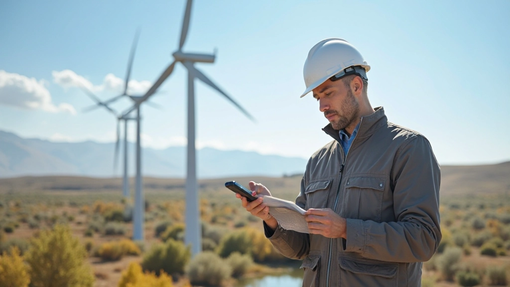 Профессиональное фото ветровой электростанции с вращающимися лопастями